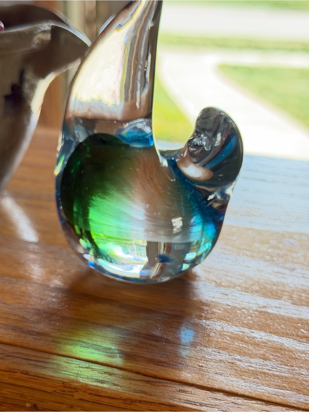 Handblown Glass bird Paperweight - Blue & Green Swirl by Lefton